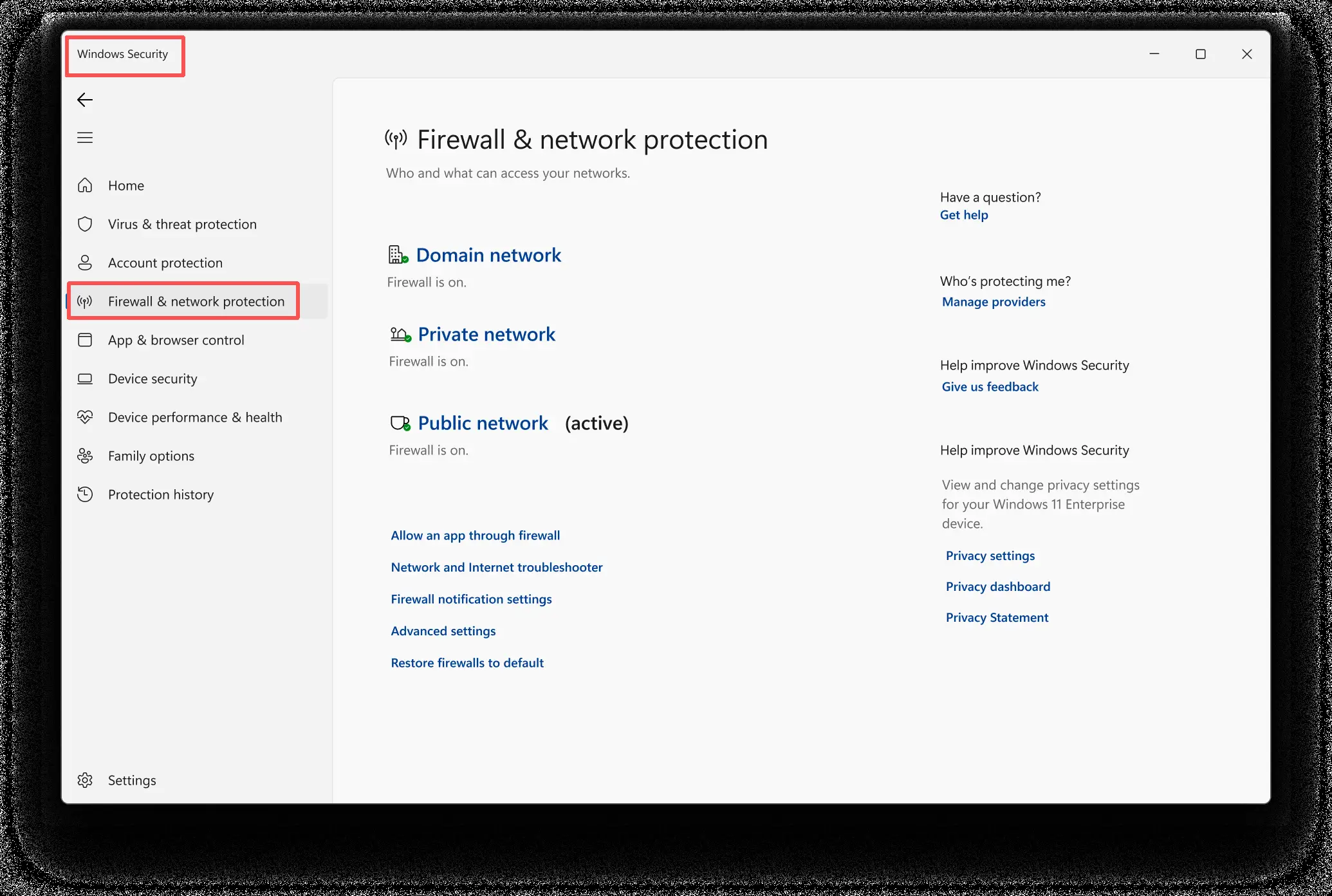 How to check windows firewall settings