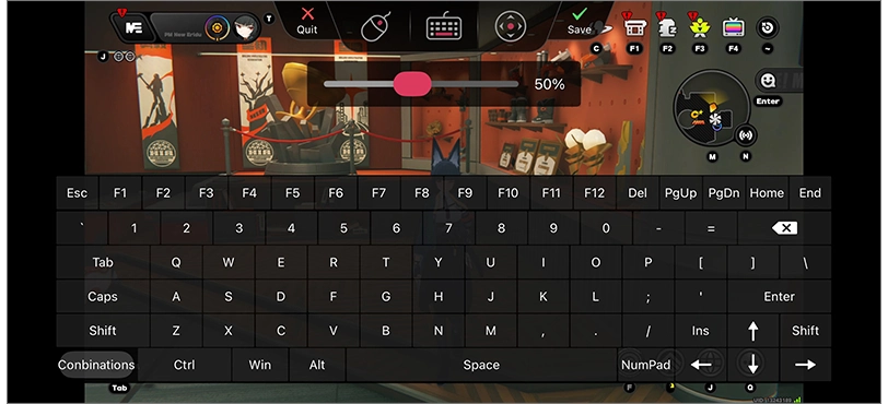 Custom mobile game keyboard for remote PC gaming