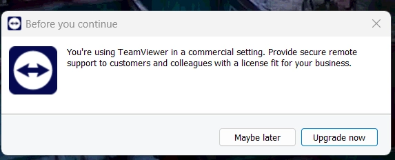 teamviewer commercial use detected