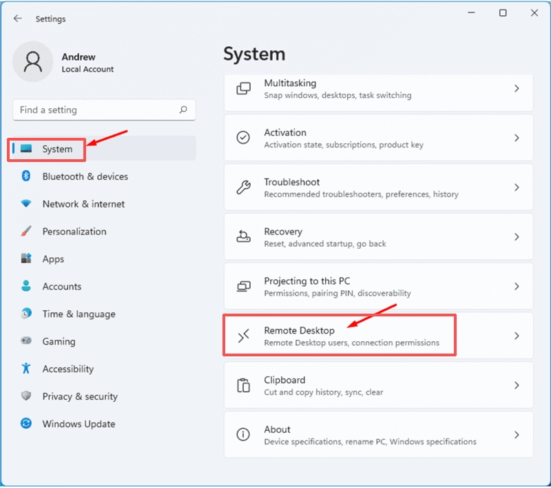 Enable Remote Desktop Windows 11